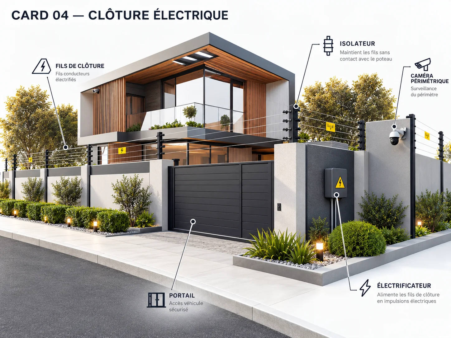Vue du périmètre et de la clôture électrique
